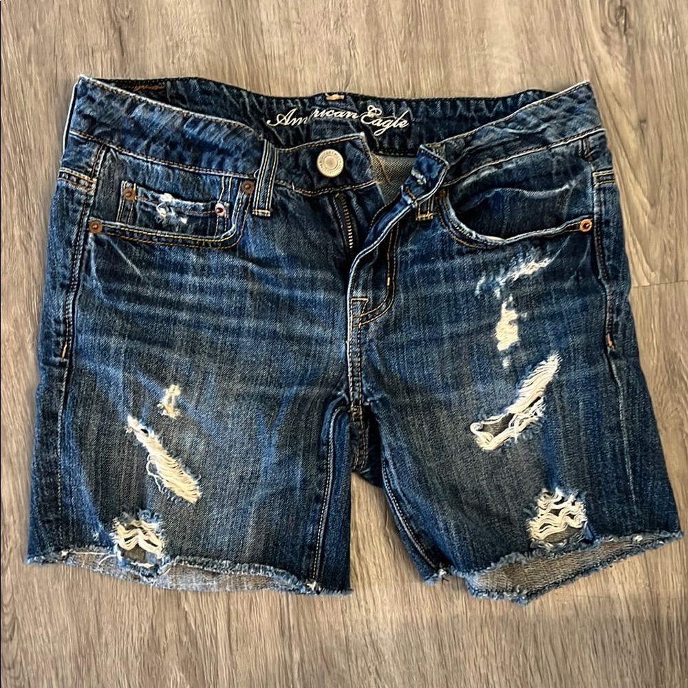 American Eagle Outfitters Blue Distressed Jean Shorts